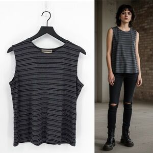 Vintage Casual Corner Minimalist Stripe Muscle Tank Gray Black Large